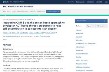 Screenshot of paper about integrating COM-B and the person-based therapy programme to raise self-determination in adolescents with obesity