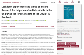 Screenshot of paper about lockdown experiences and views of autistic adults of taking part in research in the future