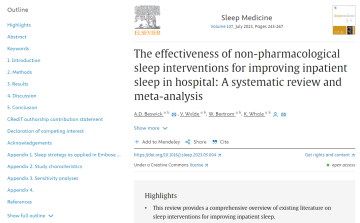 Screenshot of paper titled: The effectiveness of non-pharmacological sleep interventions for improving sleep in hospital: a systematic review and meta-analysis