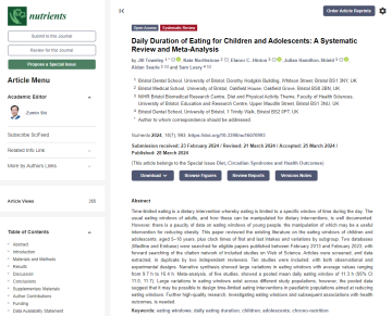 Screenshot of paper titled: Daily duration of eating for children and adolescents - a systematic review and meta analysis