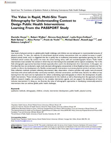 Screenshot of the research paper on The Value in Rapid, Multi-Site Team Ethnography for Understanding Context to Design Public Health Interventions