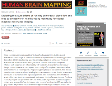 Screenshot of paper about the acute effects of running on cerebral blood flow and food cue responsivity