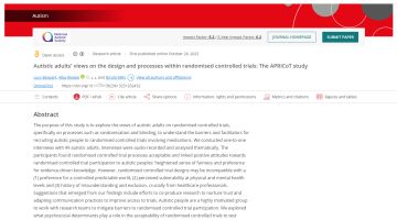 Screenshot of paper about Autistic adults' views on the design and processes within randomised controlled trials