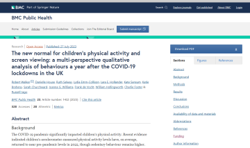 Screenshot of paper about children's physical activity in the wake of the COVID-19 pandemic
