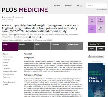 Screen shot of Karen Coulman's weight management paper in PLOS Medicine