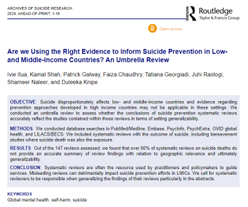 Screenshot of paper titled: Are we Using the Right Evidence to Inform Suicide Prevention in Low- and Middle-Income Countries? An Umbrella Review