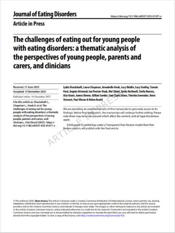 Screenshot of the research publication on the challenges of eating out for young people with eating disorders
