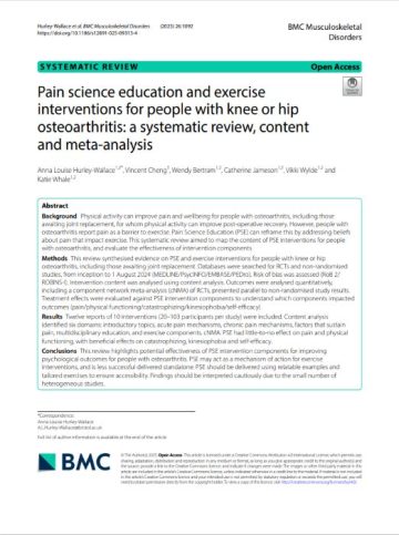 Screenshot of the paper on pain science education for people with knee or hip osteoarthritis