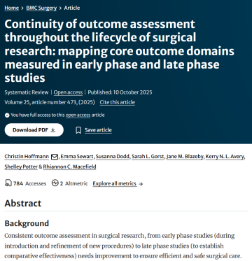 Continuity of outcome assessment throughout the lifecycle of surgical research mapping core outcome domains measured in early phase and late phase studies - Christin Hoffmann paper