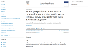 Patient perspective on pre-operative communication a post-operative cross-sectional survey of patients with gastro-intestinal malignancy - Sam Lawday paper
