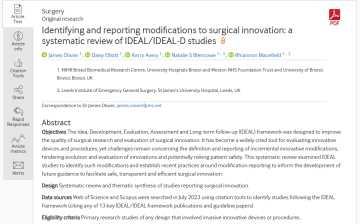 Identifying and reporting modifications to surgical innovation a systematic review of IDEAL IDEAL_D studies - James Olivier paper