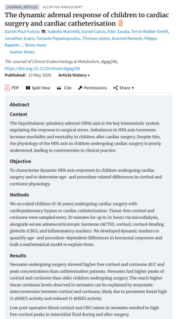 The dynamic adrenal response of children to cardiac surgery and cardiac catheterisation - Ben Gibbison paper
