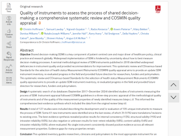 Quality of instruments to assess the process of shared decision-making a comprehensive systematic review and COSMIN quality appraisal - Christin Hoffmann paper
