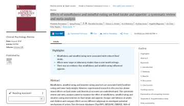 Effects of mindfulness and mindful eating on food intake and appetite a systematic review and meta-analysis - Dani Ferriday paper