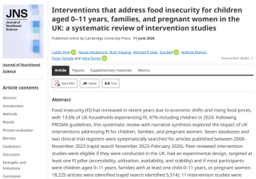 Interventions that address food insecurity for children aged 0–11 years families and pregnant women in the UK_a systematic review of intervention studies - Alice Portrer paper