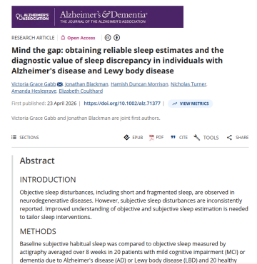 Mind the gap obtaining reliable sleep estimates and the diagnostic value of sleep discrepancy in individuals with Alzheimer's disease and Lewy body disease - Victoria Gabb paper