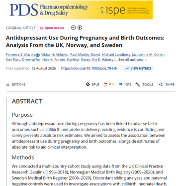 Antidepressant Use During Pregnancy and Birth Outcomes: Analysis From the UK, Norway, and Sweden - Florence Martin paper.