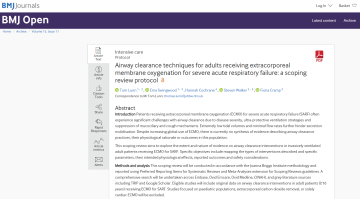Airway clearance techniques for adults receiving extracorporeal membrane oxygenation for severe acute respiratory failure a scoping review protocol - Tom Lunn paper