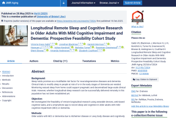 Longitudinal Remote Sleep and Cognitive Research in Older Adults With Mild Cognitive Impairment and Dementia Prospective Feasibility Cohort Study - Liz Coulthard paper