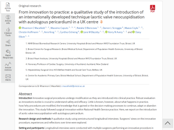 From innovation to practice: a qualitative study of the introduction of an internationally developed technique (aortic valve neocuspidisation with autologous pericardium) in a UK centre